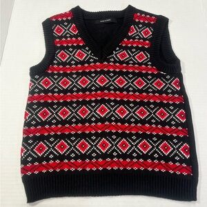 Kids' Black and Red Patterned Sweater Vest